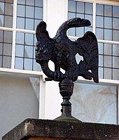 Iron eagle on a gatepost at the former Eagle Ironworks. Iron eagle on a gatepost at the former Eagle Ironworks - geograph.org.uk - 1760231.jpg