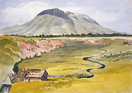 Aquarelle de paysage de vallée.