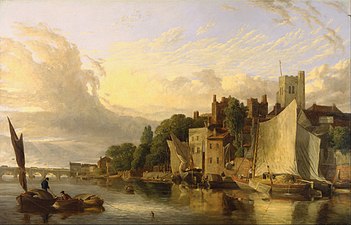 Lambeth desde el río mirando hacia el puente de Westminster (1818), Centro Arte Británico de Yale