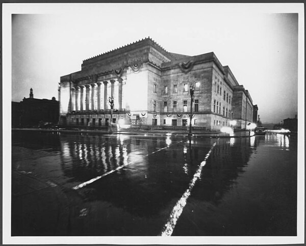 Municipal Auditorium as it appeared in a 1934 nighttime view