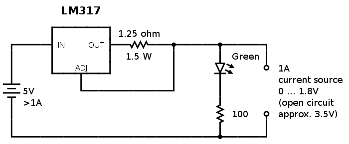 Figure 8: Constant current source using the LM317 voltage regulator