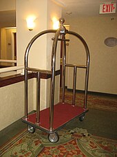A luggage cart in a hotel hallway LakeCityFLAug2008HollidayInnLuggageCart.jpg