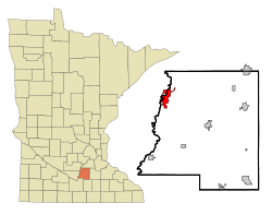 Ubicación de Le Sueur dentro de los condados de Le Sueur y Sibley en el estado de Minnesota