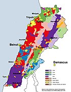 Distribution of Lebanon's religious groups according to 2009 municipal election data Lebanon religious groups distribution.jpg