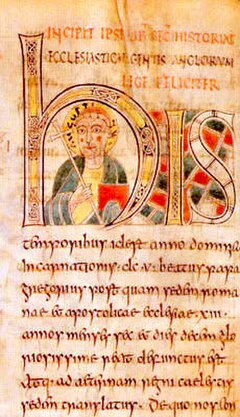 Portrait labelled "AVGVSTINVS" from the mid-8th century Saint Petersburg Bede, though perhaps intended as Gregory the Great