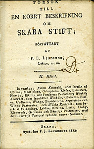 Titelblad till Lindskogs Korrt beskrifning om Skara stift 2:a häftet (1813).
