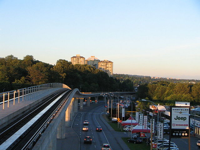 The Lougheed Highway just east of Brentwood Town Centre SkyTrain station in Burnaby