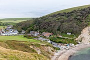 Lulworth Cove in Dorset, England in May 2021.