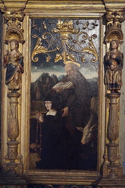 File:Mary retabel (6) detail of praying patron with Saint Anthony the Great.jpg