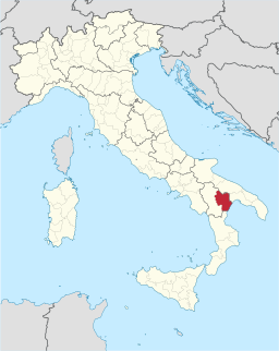 Karta över Italien med Provincia di Matera markerat