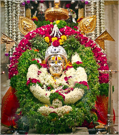 Samadhi of Dnyaneshwar with idols of Vitthal and Rukmini at the back