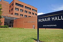 McNair Hall, constructed in 1987, is named for A&T alumnus Dr. Ronald E. McNair and houses the College of Engineering. McNair Hall View 2012f.jpg