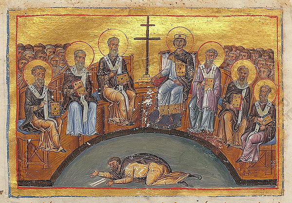 The Second Council of Nicaea, from the Menologion of Basil II (c. 1000).[a]