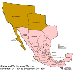 The territories of Mexico in 1830 (brown). Mexico 1824-11-24 to 1830.png