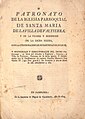 Portada con tipografía clásica sobre el patronato de la parroquia de Valtierra (1804)