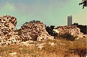 שרידי המבנה בשנת 1983. ברקע מגדל אוניברסיטת חיפה