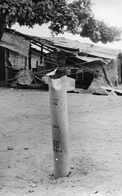PAIGC missile in the former Portuguese army barracks of Canjadude, 1973