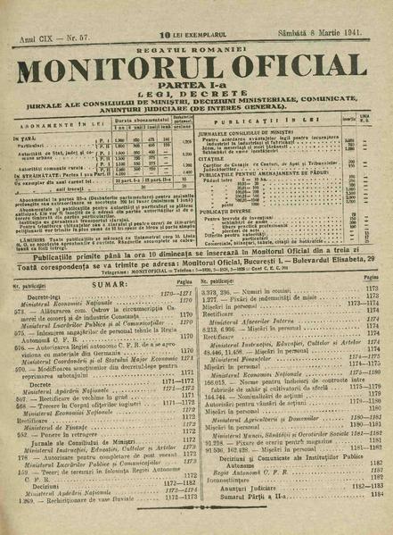 File:Monitorul Oficial al României. Partea 1 1941-03-08, nr. 57.pdf