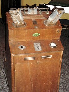 A shoe fluoroscope displayed at the US National Museum of Health and Medicine. This machine was manufactured by Adrian Shoe Fitter, Inc. circa 1938 and used in a Washington, D.C., shoe store NMHM ShoeFluorscope.jpg