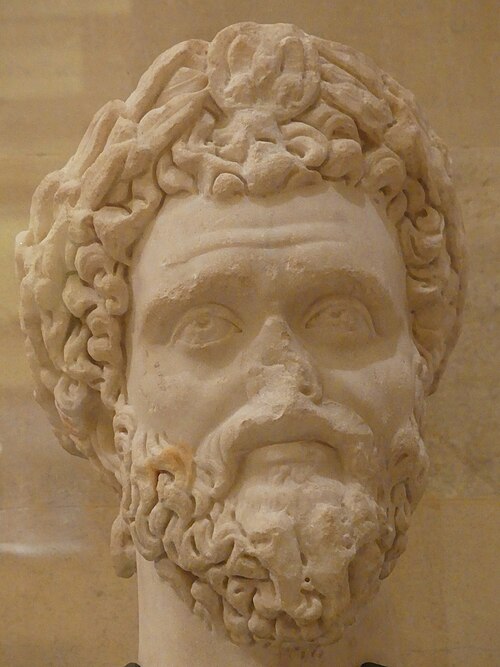 Marble head of the emperor Septimius Severus, from Tyre, on display at the National Museum of Beirut.