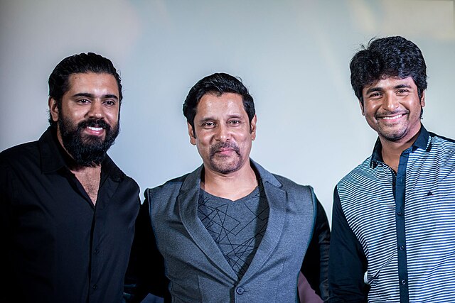 Sivakarthikeyan with Nivin Pauly and Vikram at Iru Mugan film audio launch event.