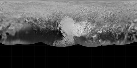 Map of Pluto's surface in black and white, from New Horizons imagery