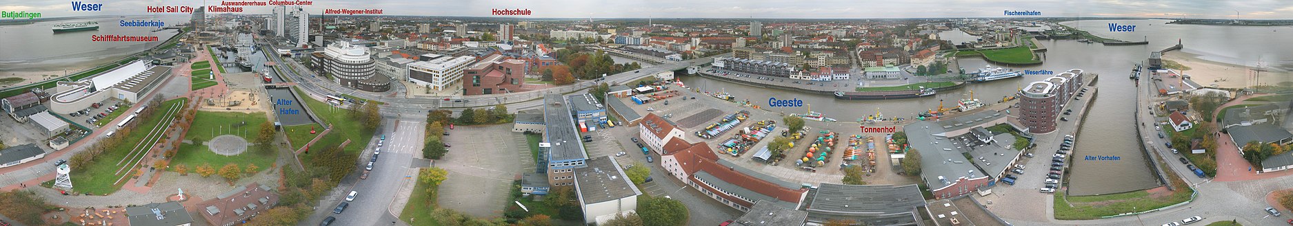 Utblick över Bremerhoben, sien Attraktschonen un de Werser