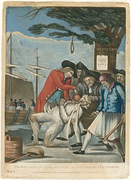 Philip Dawe (attributed), The Bostonians Paying the Excise-man, or Tarring and Feathering (1774) - 02