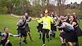 Picts (Two Left Feet) cheer a runner at the Roman vs Picts 5k race, Callendar House.jpg