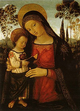 Pinturicchio, madonna col bambino leggente, 1494-98, 33,7x25,4 cm, raleigh, north carolina museum of art.jpg