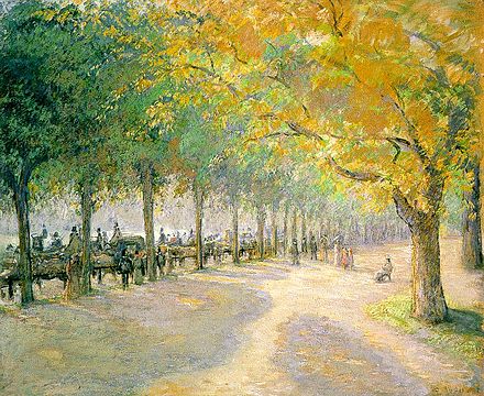 Hyde Park, 1890, by Camille Pissarro, showing the footpath along the southern bank of the Serpentine