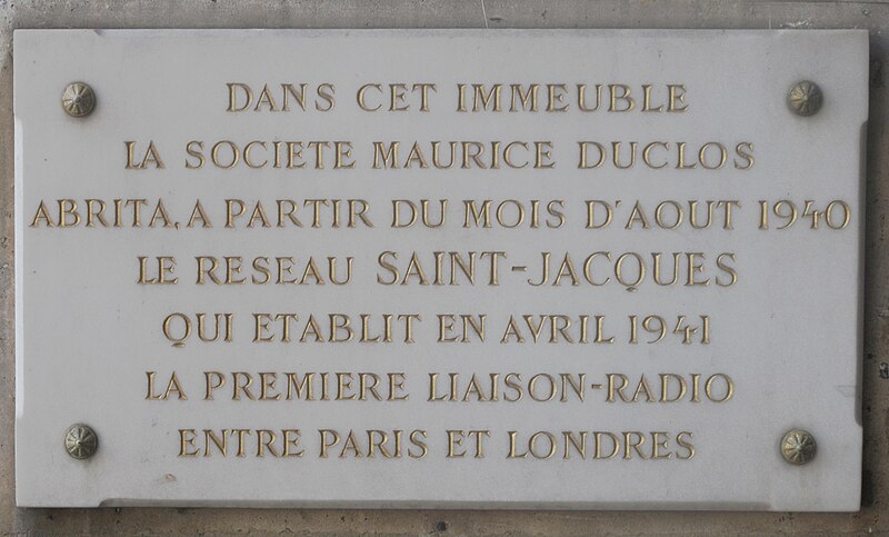 File:Plaque Réseau de résistance Saint-Jacques (Maurice Duclos) Hôtel Delpech de Chaunot (Paris).jpg
