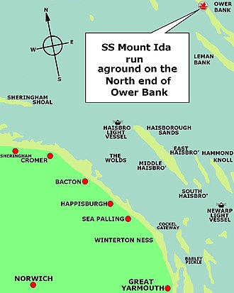 Position of Mount Ida's wreck on Ower Bank Position of SS Mount Ida.jpg