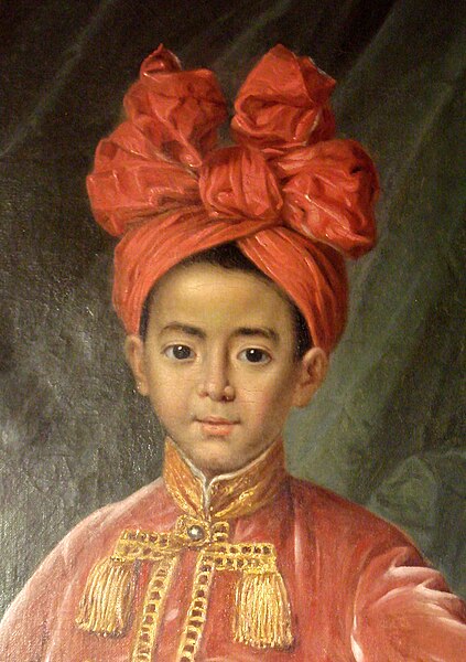 Close-up of Nguyễn Phúc Cảnh, at the age of seven, in Paris, France. Painting in 1787 by Maupérin, located at the Paris Foreign Missions Society.