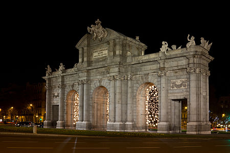 Puerta de Alcalá at night, Madrid, Spain