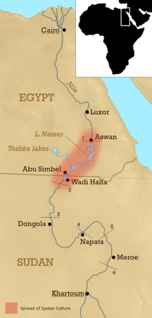 Nubia shows the spread of Qadan Culture along the Nile River (approx. 15,000 years ago)