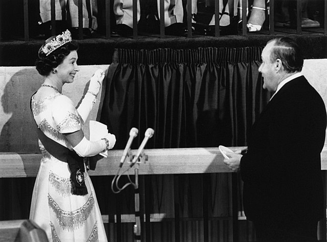 Queen Elizabeth II opening the Beehive, 28 February 1977