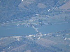 Aerial view of the Racine Lock and Dam in 2017