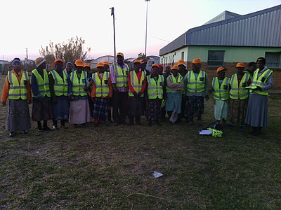Recyclable collectors residing in Bophelong in the Emfuleni Local Municipality area posing with new reflective safety vests donated by SERA a non profit that furthers the interests of recyclable collectors