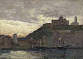 Richard Gay Somerset (1848–1928): Ansicht von Ancona am Abend, Öl auf Papier, 18,5 x 26 cm. Um 1902.