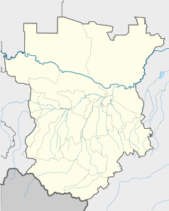 Mapa konturowa Czeczenii, blisko centrum na lewo znajduje się punkt z opisem „Urus-Martan”