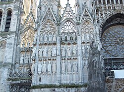 Sculpture and tracery on facade of Rouen Cathedral