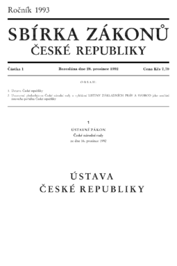 The first page of the Constitution of the Czech Republic as published in the Collection of Laws as Act No. 1/1993 Coll. Sbirka zakonu 1993 castka 001 strana 01.png
