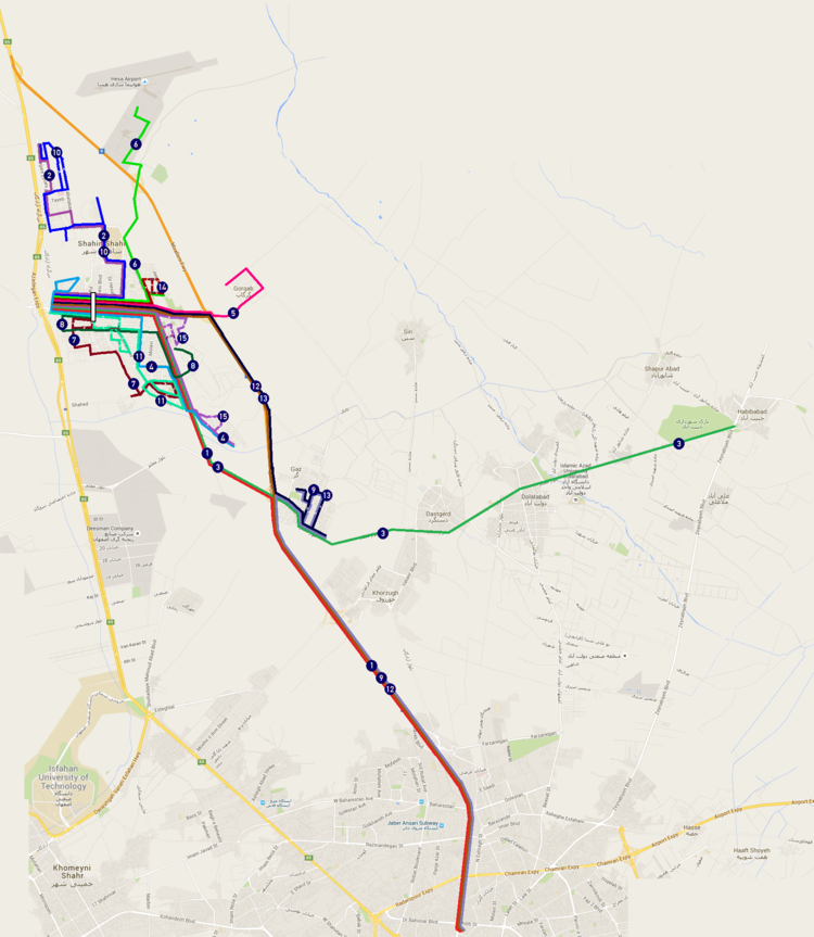 Shahinshahr Bus map.png