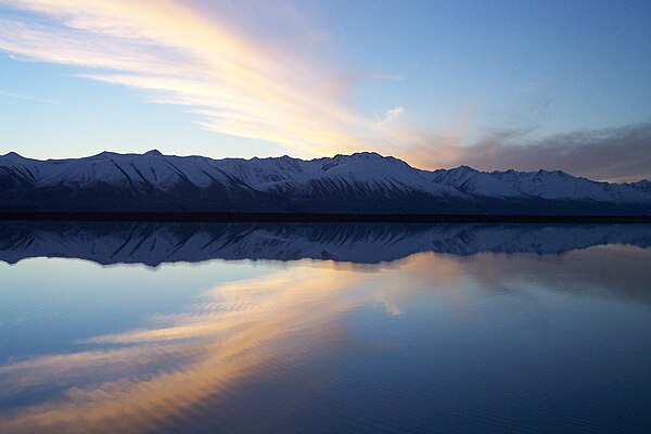 The Ben Ohau Range from the eastern shore of Tekapo B hydrogenerator station headgate pond