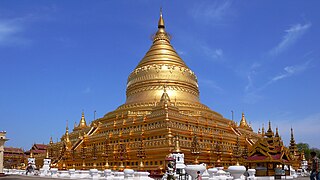 Shwezigon Pagoda Buddhist temple near Bagan, Myanmar