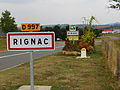 Signalisation entrée Rignac, Rinhac.JPG