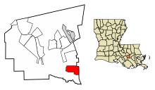 St. James Parish Louisiana Incorporated e Aree non incorporate South Vacherie Highlighted.svg