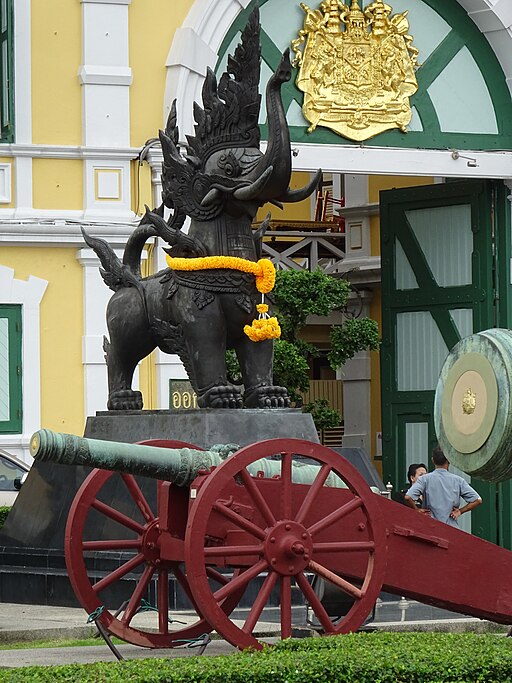 Statue of elephant in front of the building of the Ministry of Defence in Bangkok