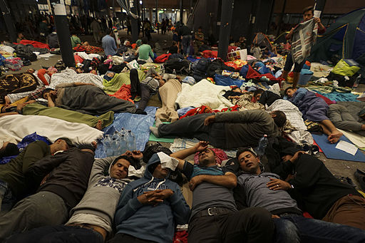 Syrian refugees having rest at the floor of Keleti railway station. Refugee crisis. Budapest, Hungary, Central Europe, 5 September 2015